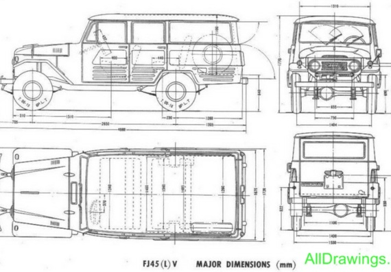Toyota Land Cruiser FJ45V (1964) (Toyota LandCruiser FJ45V (1964)) - drawings (drawings) of the car